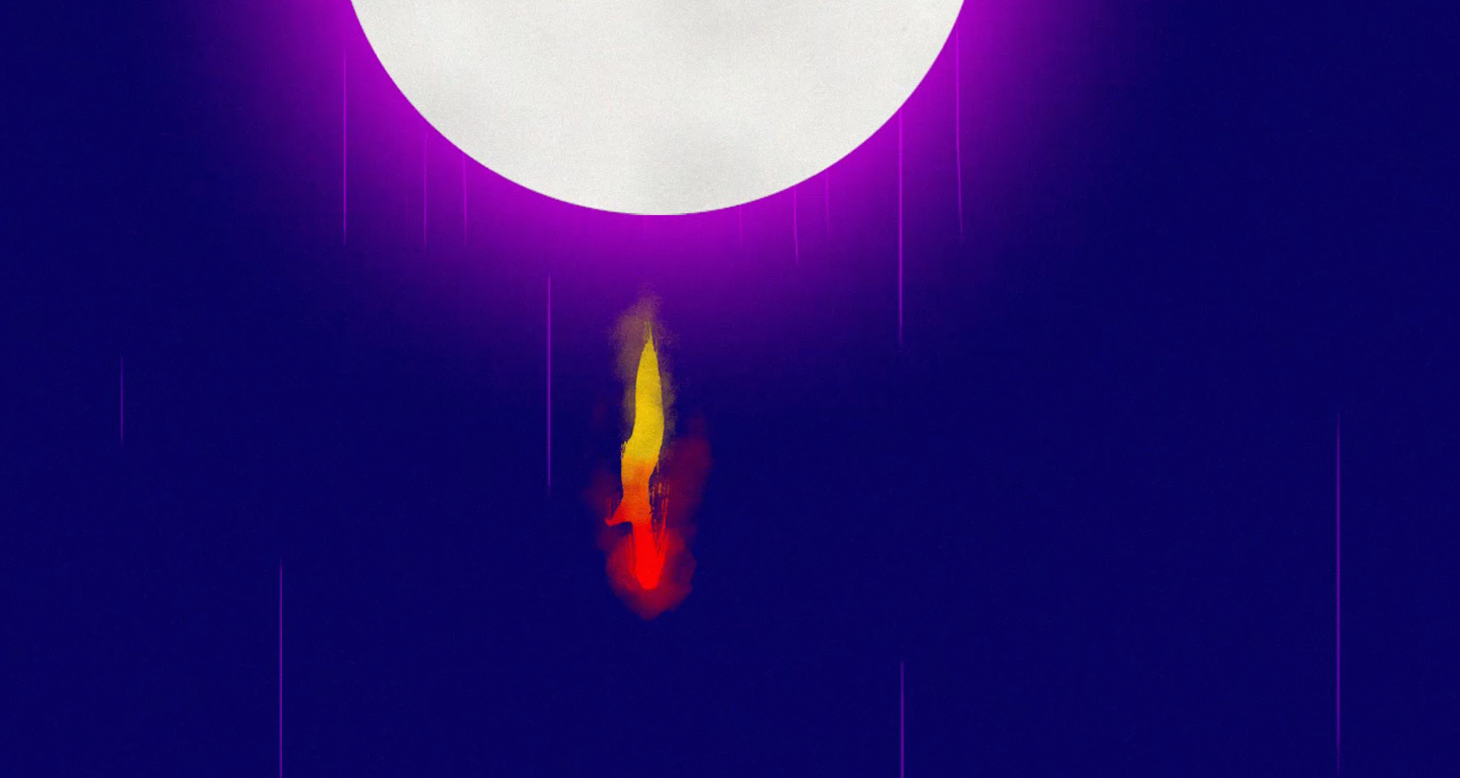 Mond mit Flamme vor blauem Hintergrund